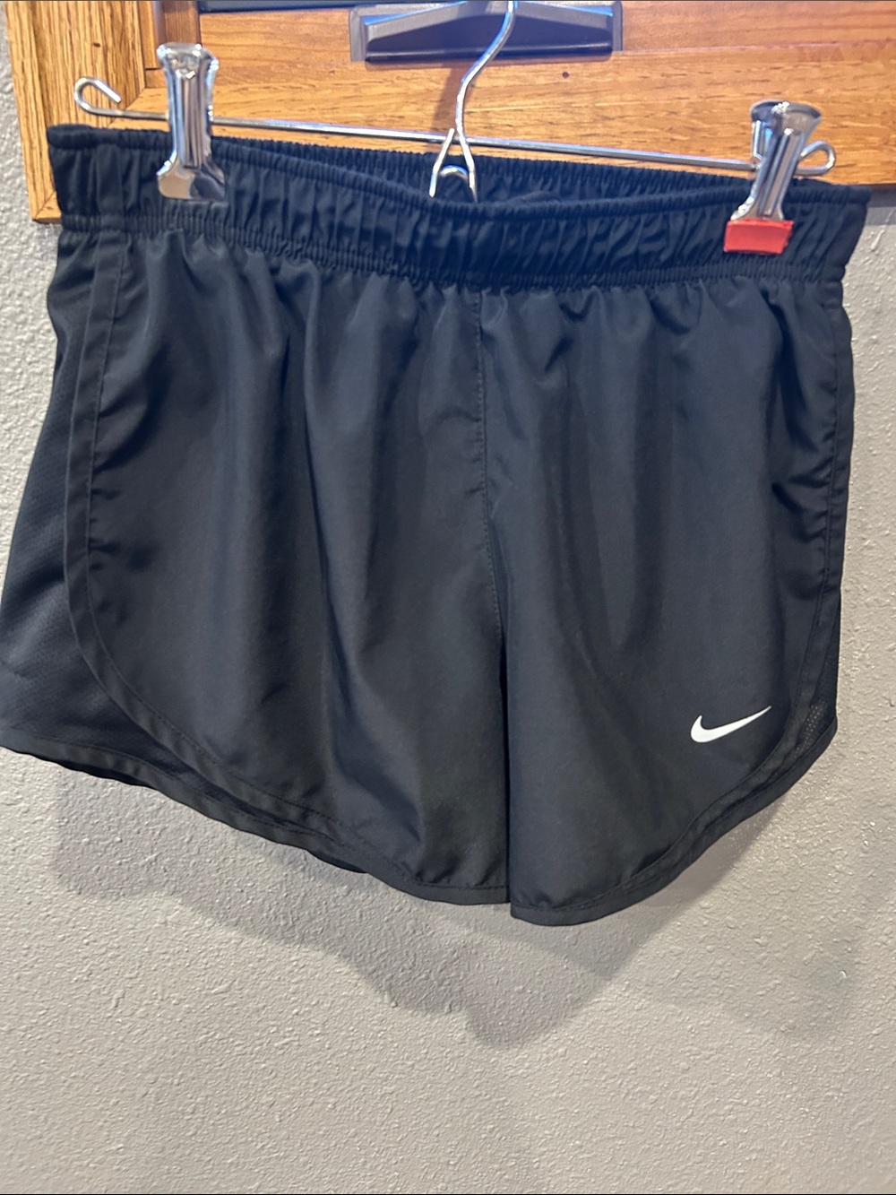 Nike Women’s Black Athletic Running Shorts with White Swoosh